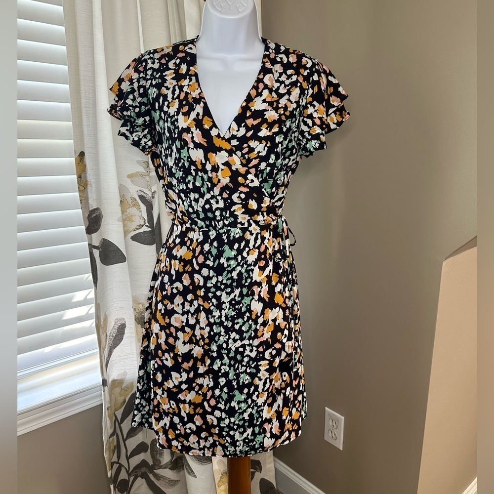 Blue Rain Multicolor Wrap Dress Size Medium - Picture 2 of 4